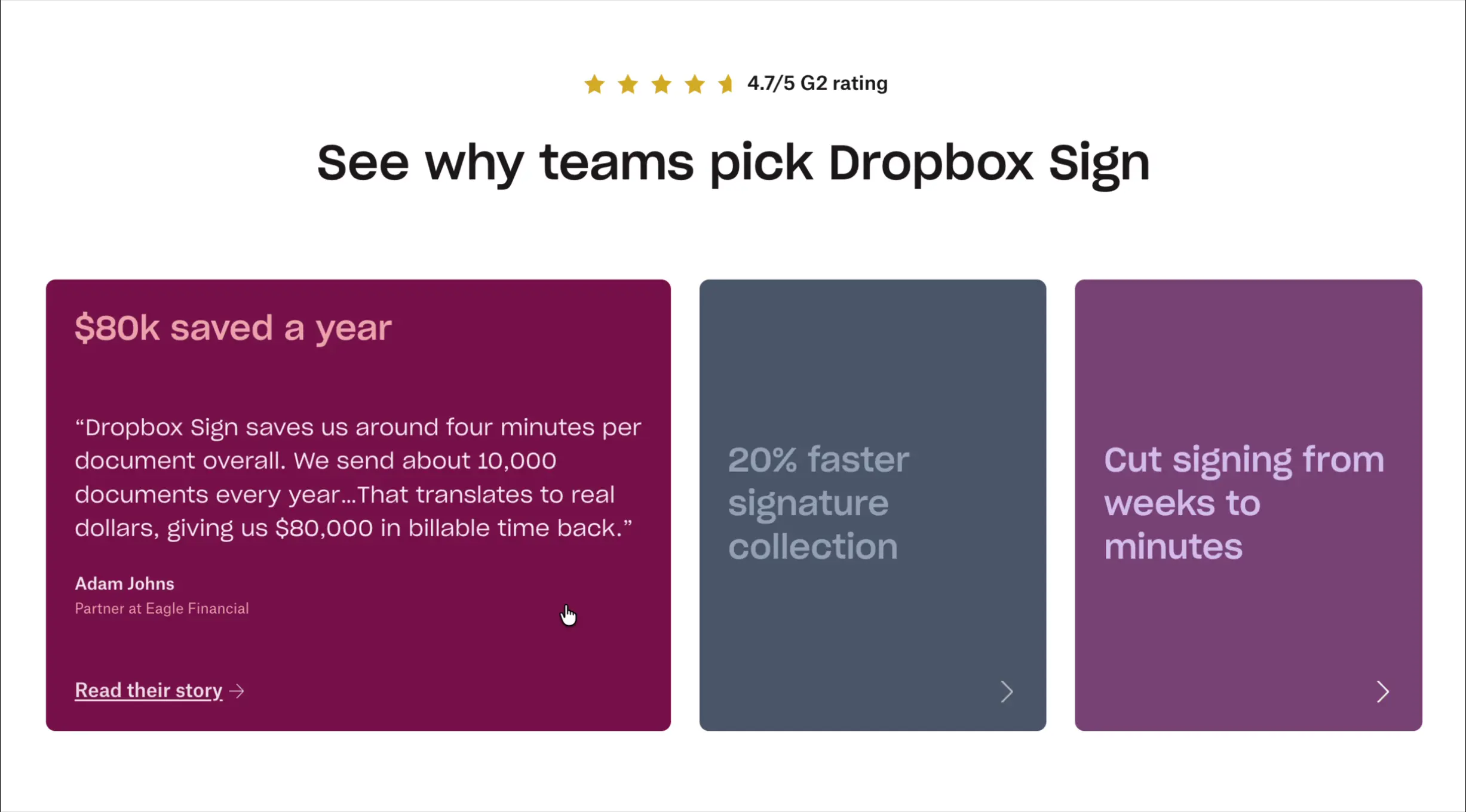 Dropbox Sign testimonial cards